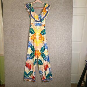 Flying Tomato Tropical Wide Leg Rayon Jumpsuit S